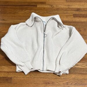 Old Navy So Soft girls cream white full zip cable knit sweater L (10-12)